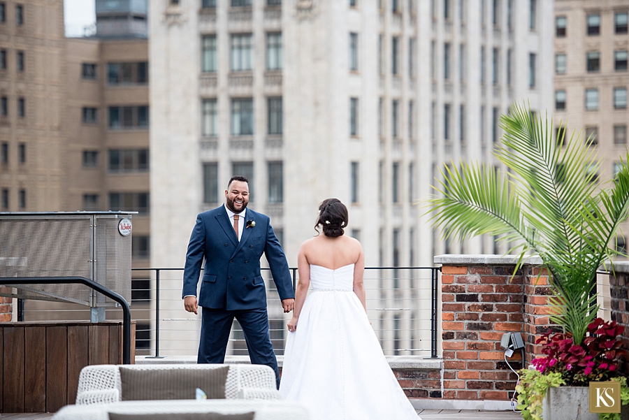 Madison Building Rooftop Wedding First Look
