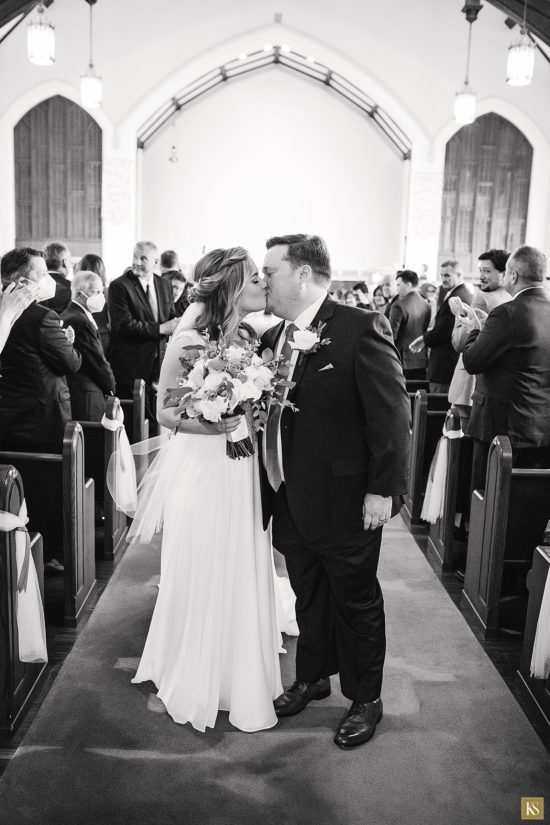 Royal Oak Methodist Church wedding bride and groom black and white picture.