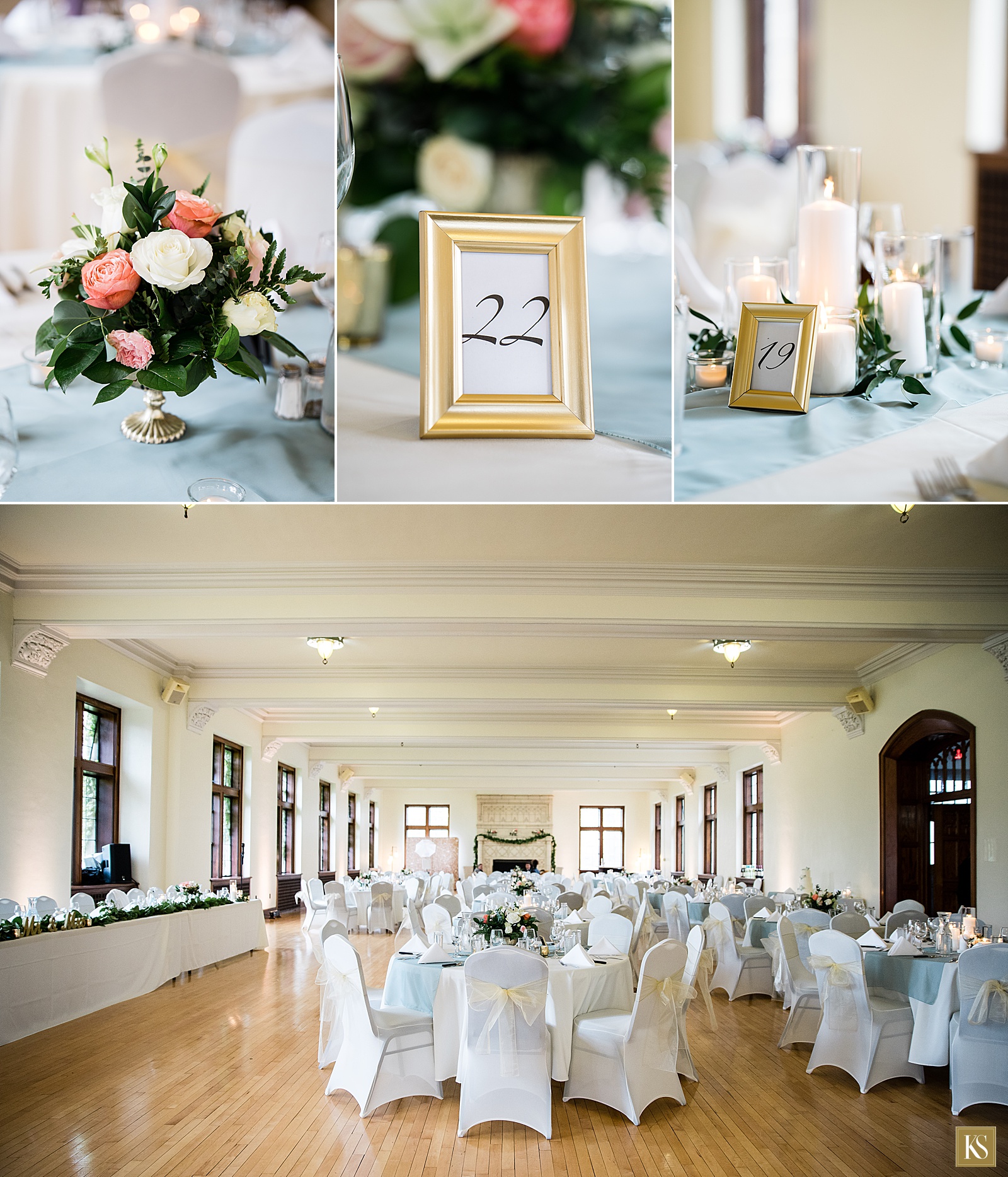 Marygrove Conservancy Wedding photos of ballroom for reception.
